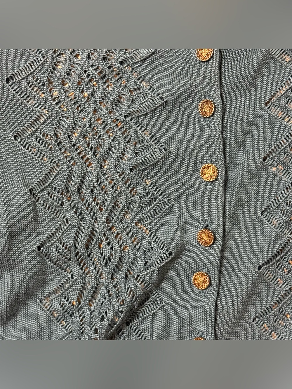 Peruvian Connection Green Chaco Lace Cardigan Sweater Large Lightweight - Picture 5 of 11